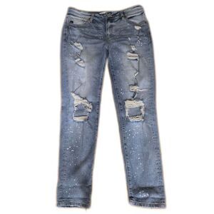 Kancan Raw Hem Estilo Destroyed‎ Paint Splatter Skinny Jeans Size 26 Women's